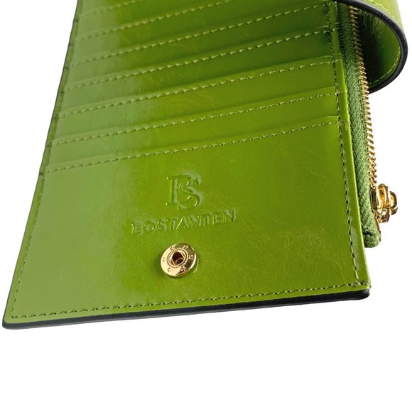 BOSTANTEN Grass Green‎ Cowhide Leather RFID Blocking Bifold Clutch Wallet - Picture 6 of 11